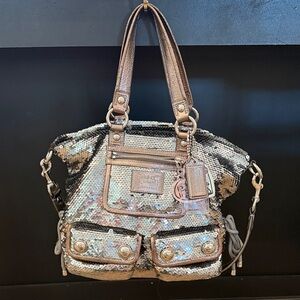Coach Poppy Sequin Shoulder Bag in Gold and Silver